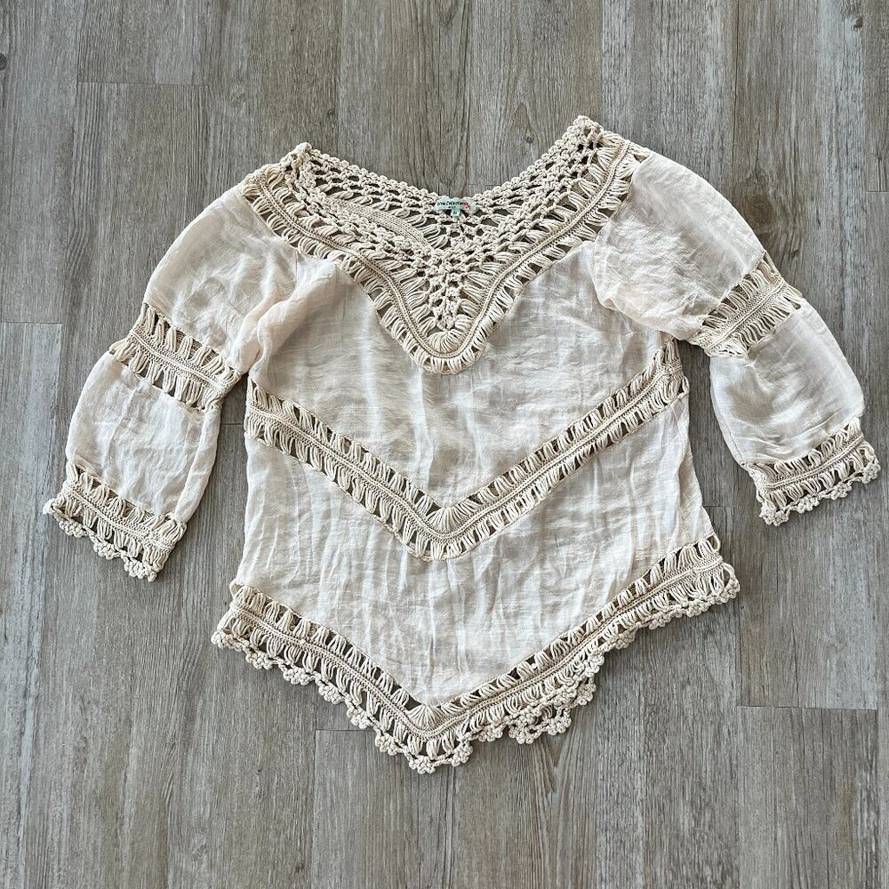 Womens Vivid Collection of NY Beige Crochet Blouse - M